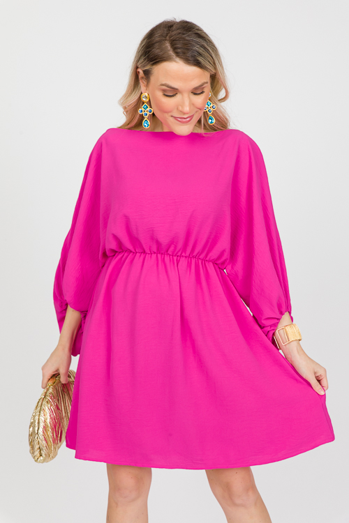 Hot Pink Dress with Bell Sleeves