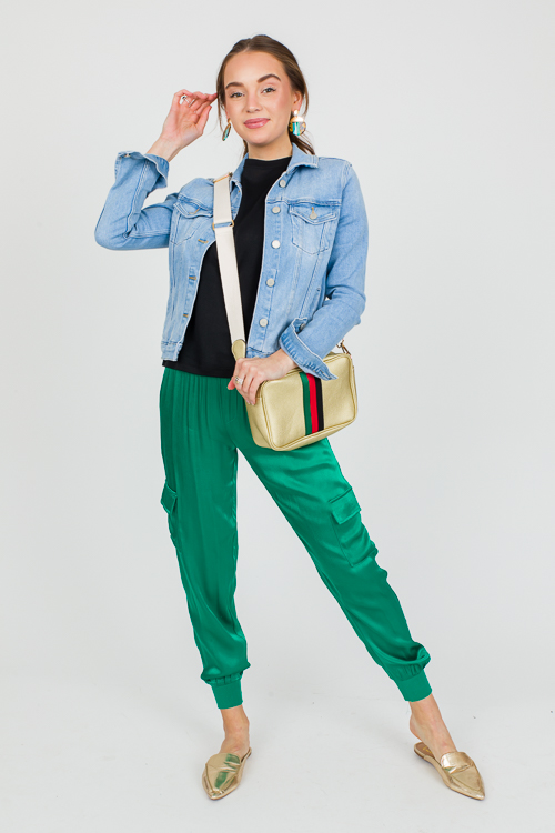 Satin Cargo Joggers, Emerald - SALE - The Blue Door Boutique