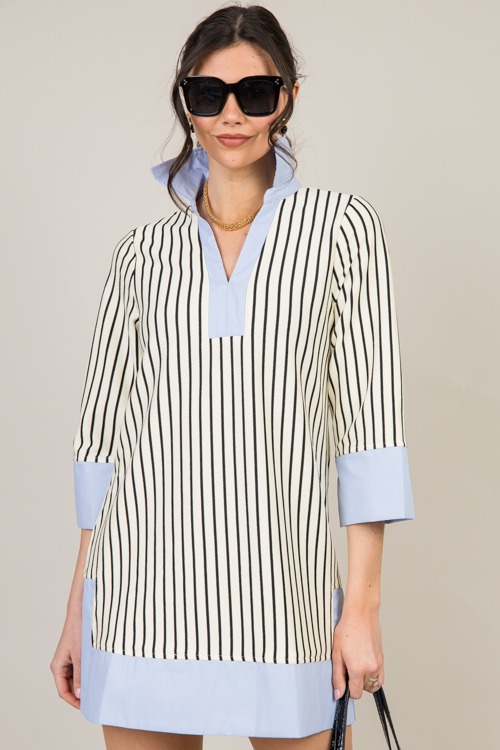 Chic Stripes Dress, Cream Black