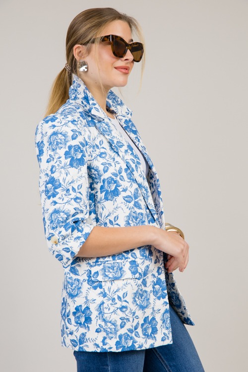 Blue Floral Print Blazer