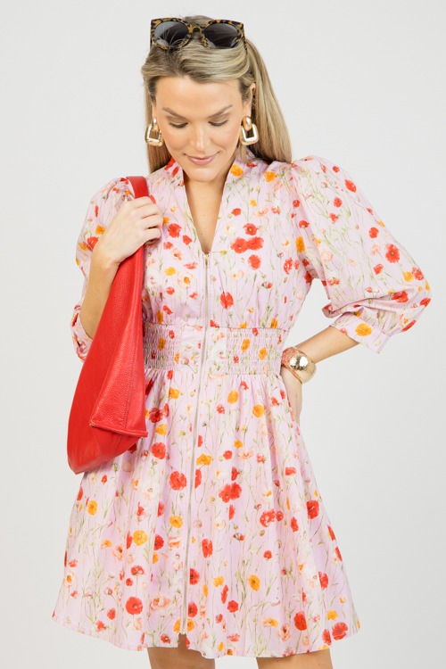 Zip Front Floral Dress, Pink - 0128-67p.jpg