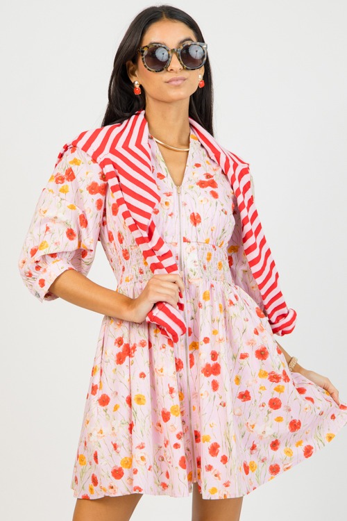 Zip Front Floral Dress, Pink - 0128-69.jpg