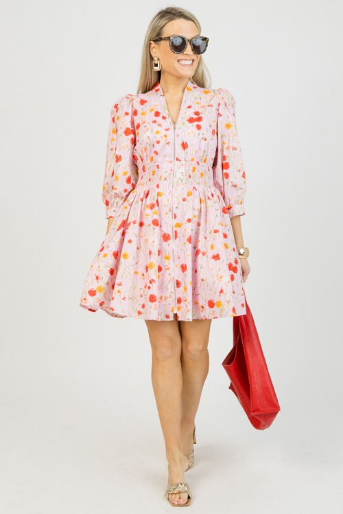 Zip Front Floral Dress, Pink - 0128-70.jpg