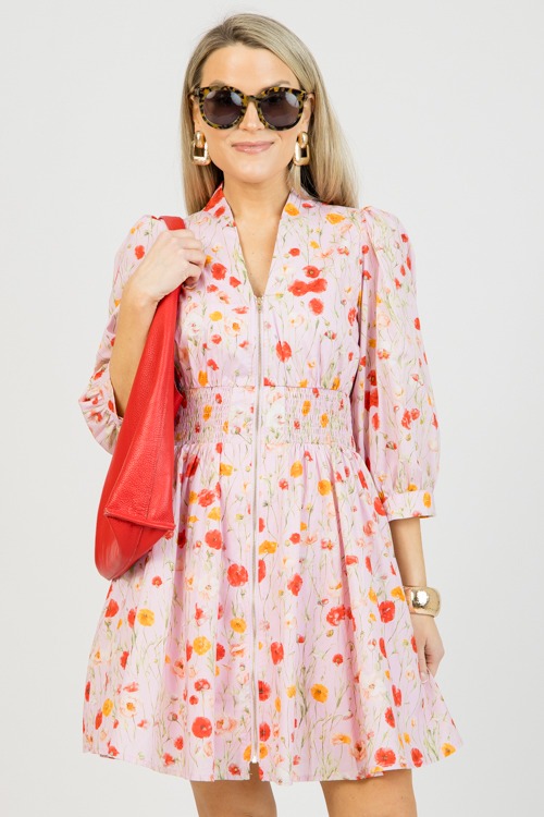 Zip Front Floral Dress, Pink - 0128-71.jpg