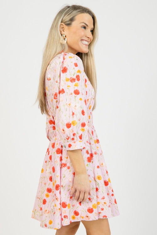 Zip Front Floral Dress, Pink - 0128-73.jpg