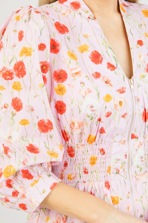 Zip Front Floral Dress, Pink - 0128-75.jpg