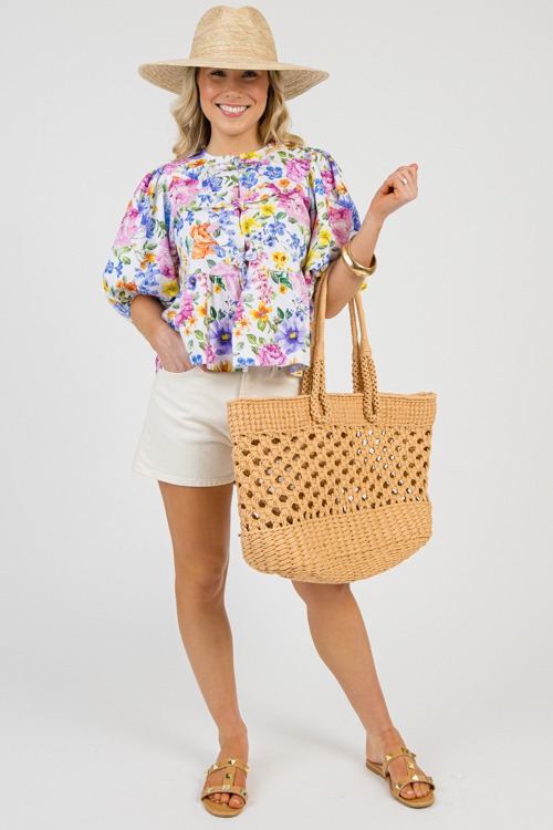 Floral Print Tie Top, White Multi - 0129-12.jpg