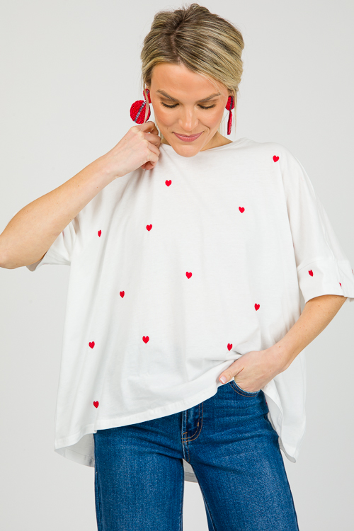 Heart Embroidery Tee, Off White