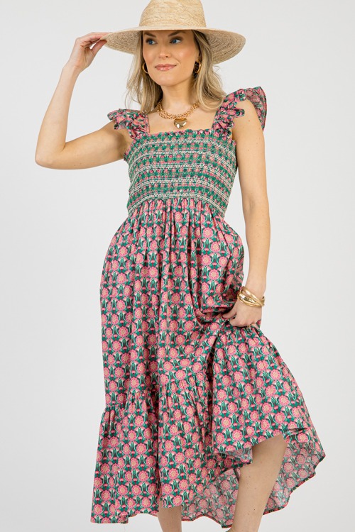 Erika Floral Midi, Green/Pink