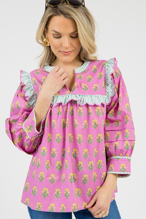 Lyla Block Print Top, Pink