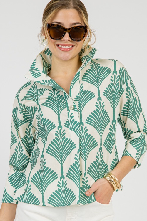 Fan Out Printed Top, Green