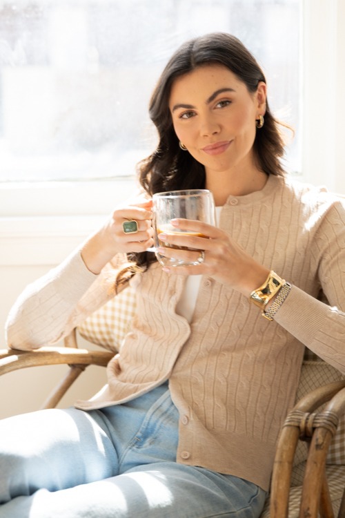 Classic Cable Cardigan, Khaki - 0130-109.jpg