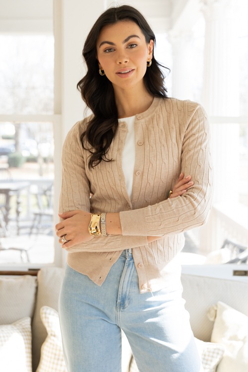Classic Cable Cardigan, Khaki - 0130-111.jpg