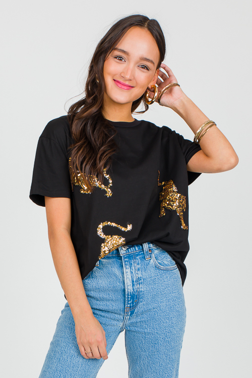 Sequin Tiger Graphic Tee, Black