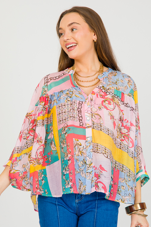 Patchwork Oversize Top, Pink Combo