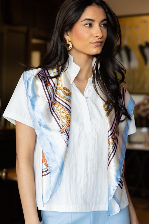 Tassel Printed Silky Scarf, Blue - 0130-340.jpg