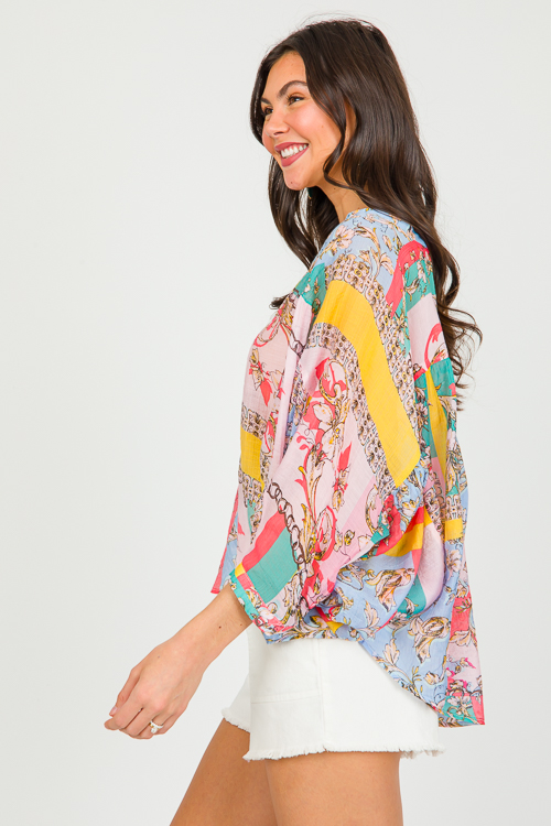 Patchwork Oversize Top, Pink Combo