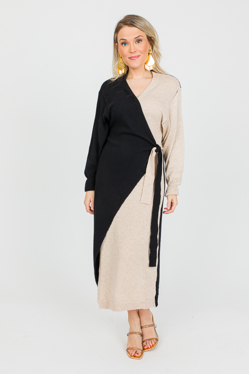 Two-Tone Wrap Sweater Maxi