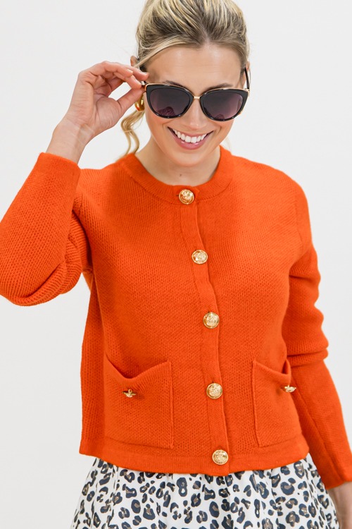 Carrie Button Cardigan, Tomato