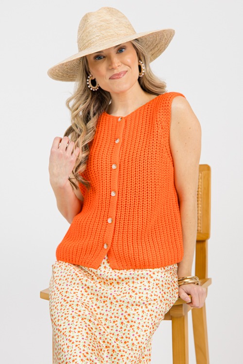 Button Up Sweater Tank, Papaya