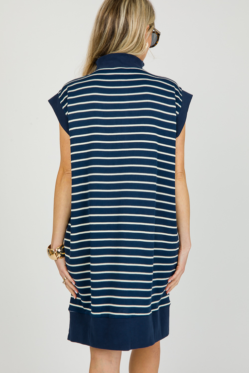 Half Zip Stripe Dress, Navy