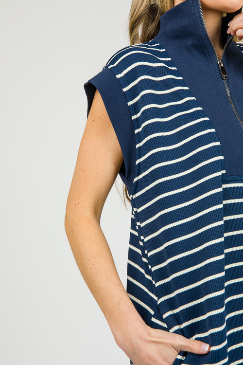 Half Zip Stripe Dress, Navy