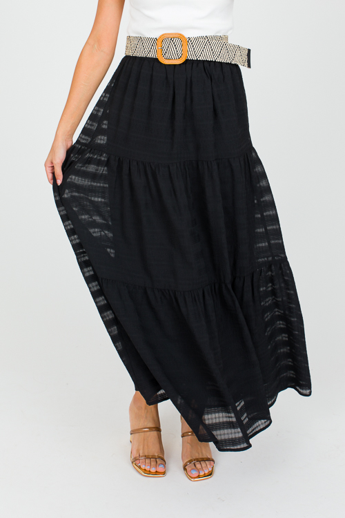 Textured Tiers Maxi Skirt, Blac