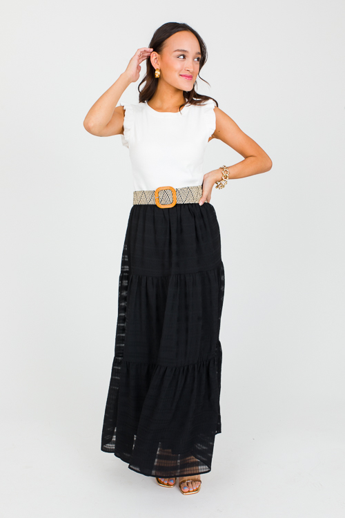 Textured Tiers Maxi Skirt, Blac