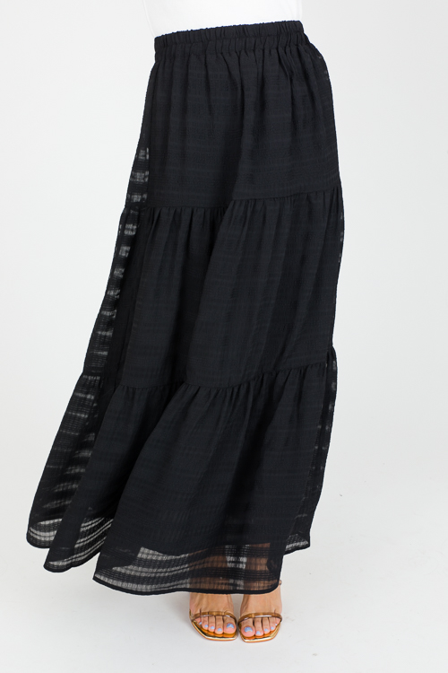 Textured Tiers Maxi Skirt, Blac