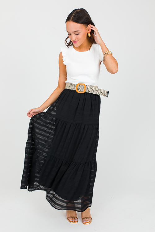 Textured Tiers Maxi Skirt, Blac