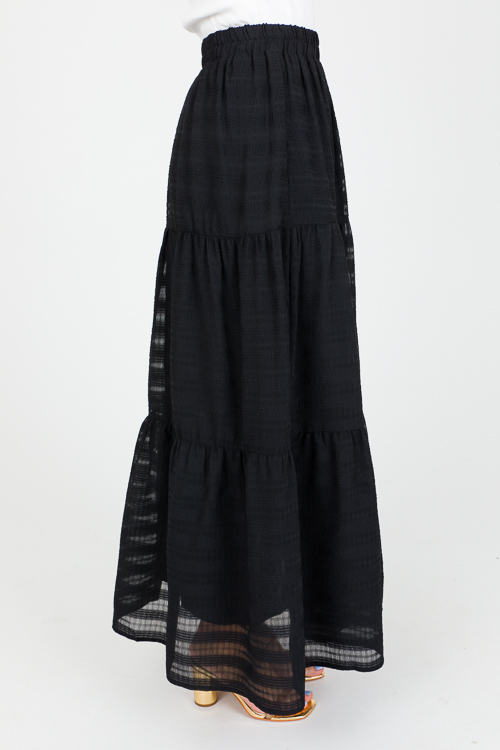 Textured Tiers Maxi Skirt, Blac