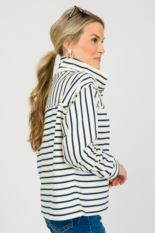 Kenz Stripe Pullover, Navy/Ivory