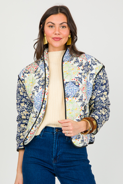 Quilted Patchwork Jacket, Navy