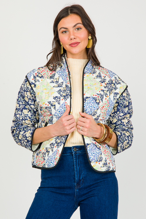 Quilted Patchwork Jacket, Navy