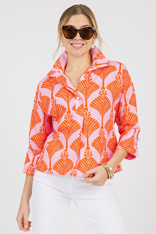 Fan Out Printed Top, Orange