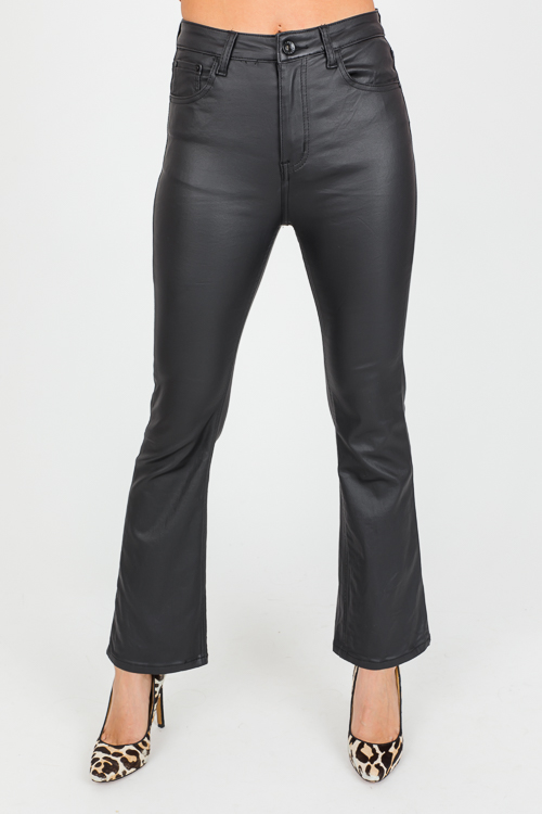 Sasha Black Vegan Leather Cropped Kick Flare Pants