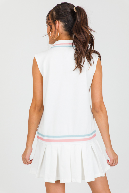Stripe Trim Tennis Dress, Ivory