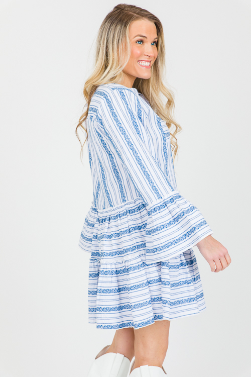 Embroidery Lanes Dress, Blue White