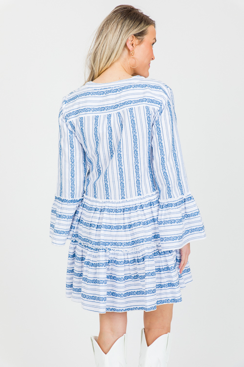 Embroidery Lanes Dress, Blue White