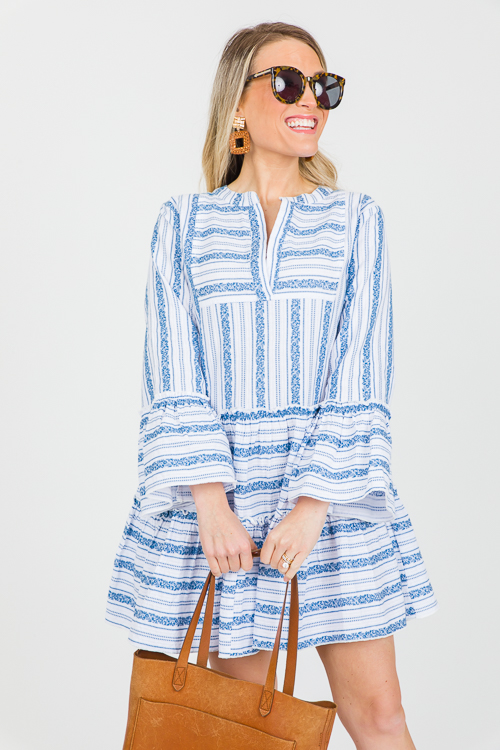 Embroidery Lanes Dress, Blue White
