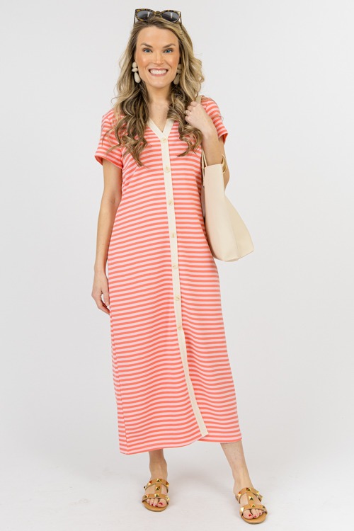 Striped Button Midi, Bubblegum/Rose