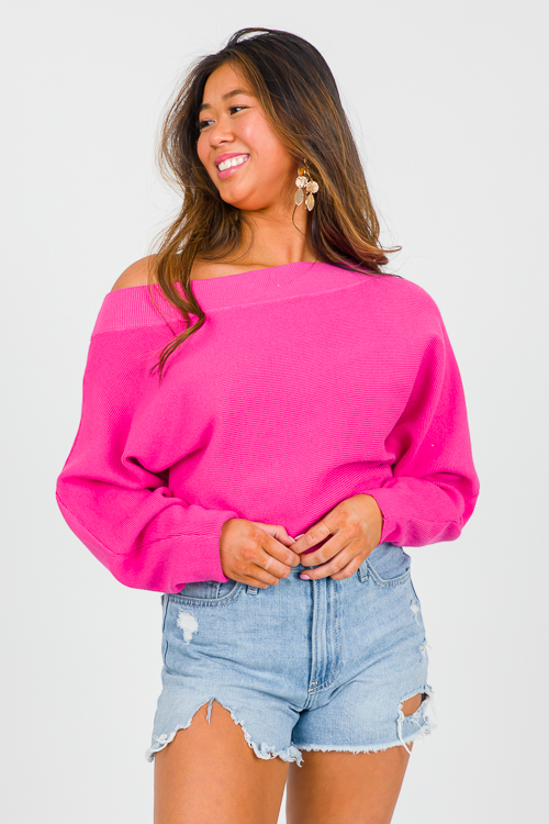 Boat Neck Sweater, Hot Pink