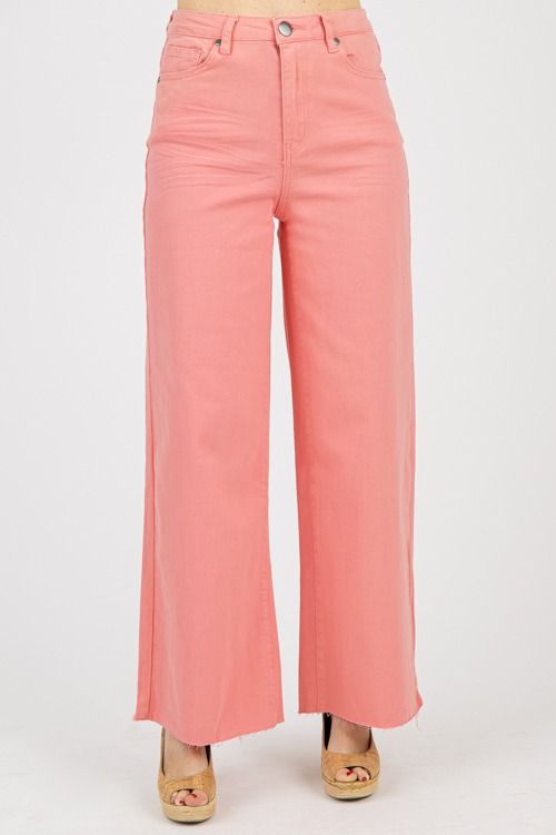 Raw Hem Wide Leg Pants, Peach Blossom