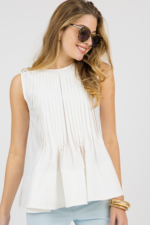 Pintuck Pleated Tank, White