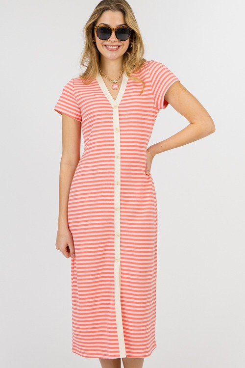 Striped Button Midi, Bubblegum/Rose