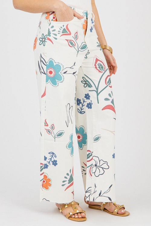 Flower Print Twill Pants, White - 0204-79.jpg