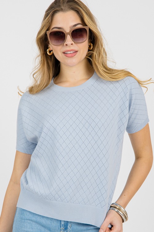 Argyle Pointelle Sweater, Powder Blue