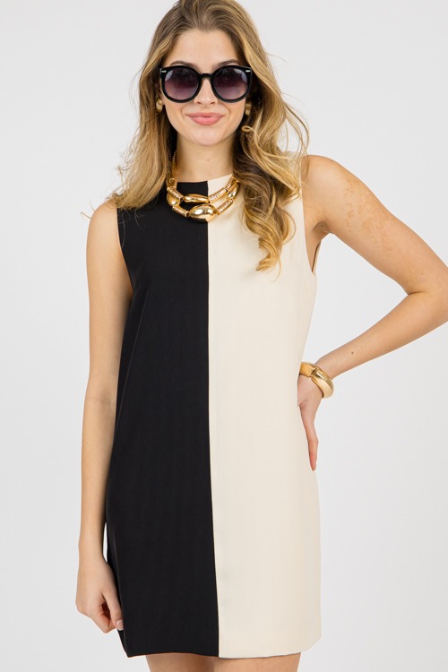 Two-Tone Colorblock Dress, Black