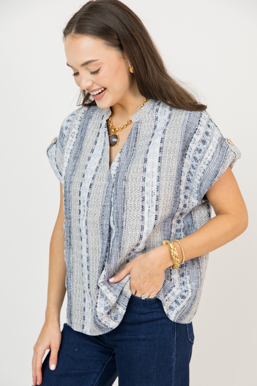 Tweed V-Neck Top, Blue - 0206-106p.jpg