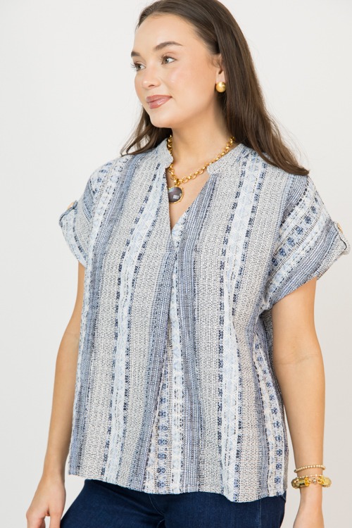 Tweed V-Neck Top, Blue - 0206-110.jpg